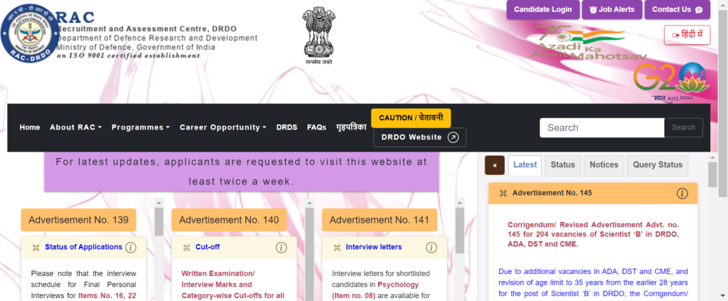 DRDO – Recruitment and Assessment Centre (RAC)