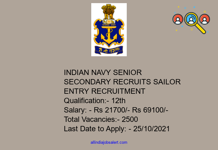 Indian Navy Senior Secondary Recruits Sailor Entry Recruitment