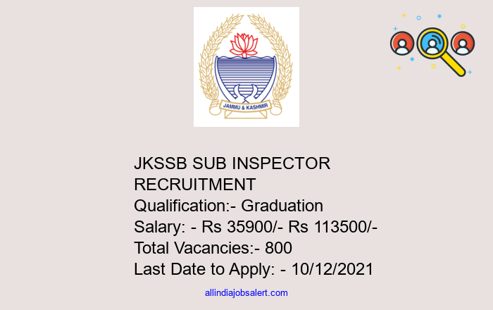 Jkssb Sub Inspector Recruitment