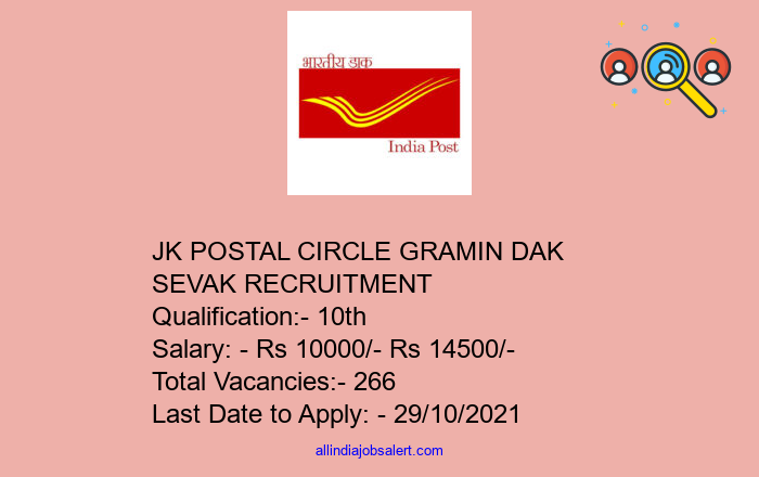 Jk Postal Circle Gramin Dak Sevak Recruitment