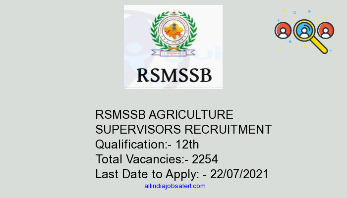 Rsmssb Agriculture Supervisors Recruitment