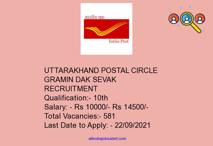 Uttarakhand Postal Circle Gramin Dak Sevak Recruitment
