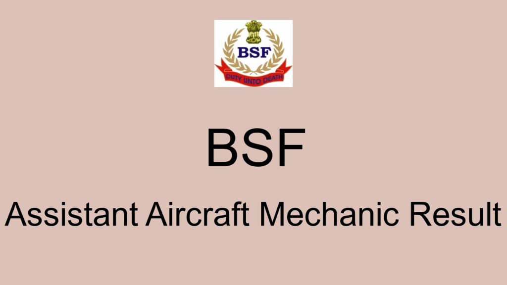 Bsf Assistant Aircraft Mechanic Result